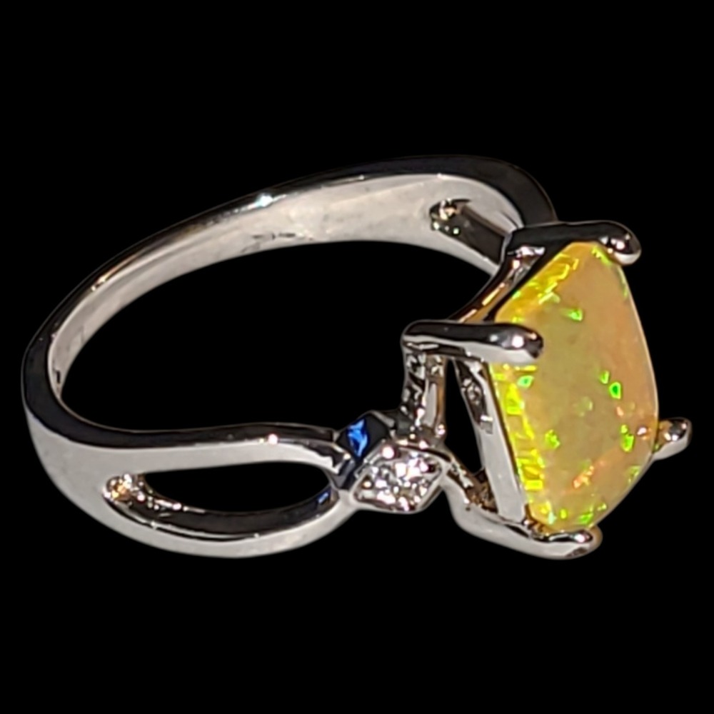 Sterling Silver 925 Yellow Fire Opal & CZ Size 7 Cocktail Ring Statement - Picture 4 of 5
